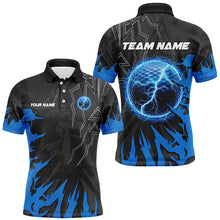 Load image into Gallery viewer, Black and Blue lightning thunder golf ball Mens golf polo shirts custom golf outfits men NQS8007