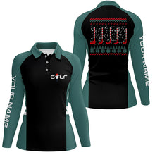 Load image into Gallery viewer, Green and black Womens golf polo shirt custom Christmas golf clubs ladies golf polos NQS6548