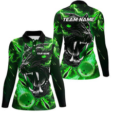 Load image into Gallery viewer, Green Flame Panther Bowling Polo, Quarter Zip Shirts For Women Custom Bowling Team League Jerseys NQS8653