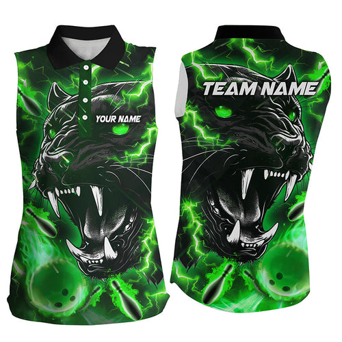Green Flame Panther Bowling sleeveless polo Shirts For Women Custom Bowling Team League Jerseys NQS8653