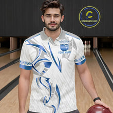 Load image into Gallery viewer, White and Blue crown Bowling ball Polo, Quarter Zip Shirts for Men Custom Bowling Team jerseys NQS11008