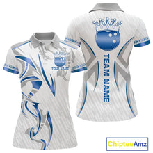 Load image into Gallery viewer, White and Blue crown Bowling ball Polo, Quarter Zip Shirts for Women Custom Bowling Team jerseys NQS11008