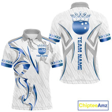 Load image into Gallery viewer, White and Blue crown Bowling ball Polo, Quarter Zip Shirts for Men Custom Bowling Team jerseys NQS11008