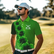 Load image into Gallery viewer, Green shamrock Lucky Mens polo golf shirts Custom St Patrick Day golf apparel for men NQS9485