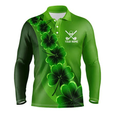 Load image into Gallery viewer, Green shamrock Lucky Mens polo golf shirts Custom St Patrick Day golf apparel for men NQS9485