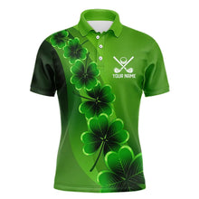 Load image into Gallery viewer, Green shamrock Lucky Mens polo golf shirts Custom St Patrick Day golf apparel for men NQS9485