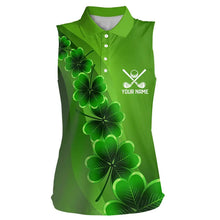 Load image into Gallery viewer, Green shamrock Lucky Women sleeveless polo golf shirts Custom St Patrick Day golf apparel for ladies NQS9485