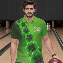 Load image into Gallery viewer, Green shamrock Lucky Bowling Polo, 1/4 Zip Shirt for Men Custom St Patrick Day Bowling Team Jerseys NQS9486