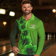 Load image into Gallery viewer, Green shamrock Lucky Bowling Polo, 1/4 Zip Shirt for Men Custom St Patrick Day Bowling Team Jerseys NQS9486