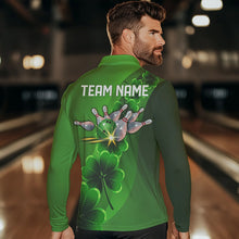 Load image into Gallery viewer, Green shamrock Lucky Bowling Polo, 1/4 Zip Shirt for Men Custom St Patrick Day Bowling Team Jerseys NQS9486