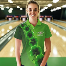Load image into Gallery viewer, Green shamrock Lucky Bowling Polo, 1/4 Zip Shirt for Women Custom St Patrick Day Bowling Team Jerseys NQS9486