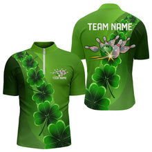 Load image into Gallery viewer, Green shamrock Lucky Bowling Polo, 1/4 Zip Shirt for Men Custom St Patrick Day Bowling Team Jerseys NQS9486