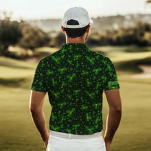 Load image into Gallery viewer, Black and Green shamrock pattern Lucky Men polo golf shirts Custom St Patrick Day team golf apparel NQS9648
