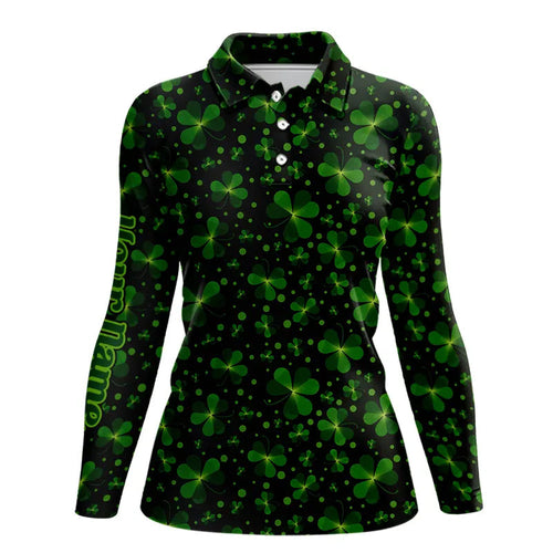Black and Green shamrock pattern Lucky Women polo golf shirts Custom St Patrick Day team golf apparel NQS9648