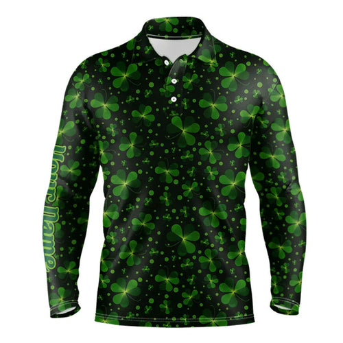 Black and Green shamrock pattern Lucky Men polo golf shirts Custom St Patrick Day team golf apparel NQS9648