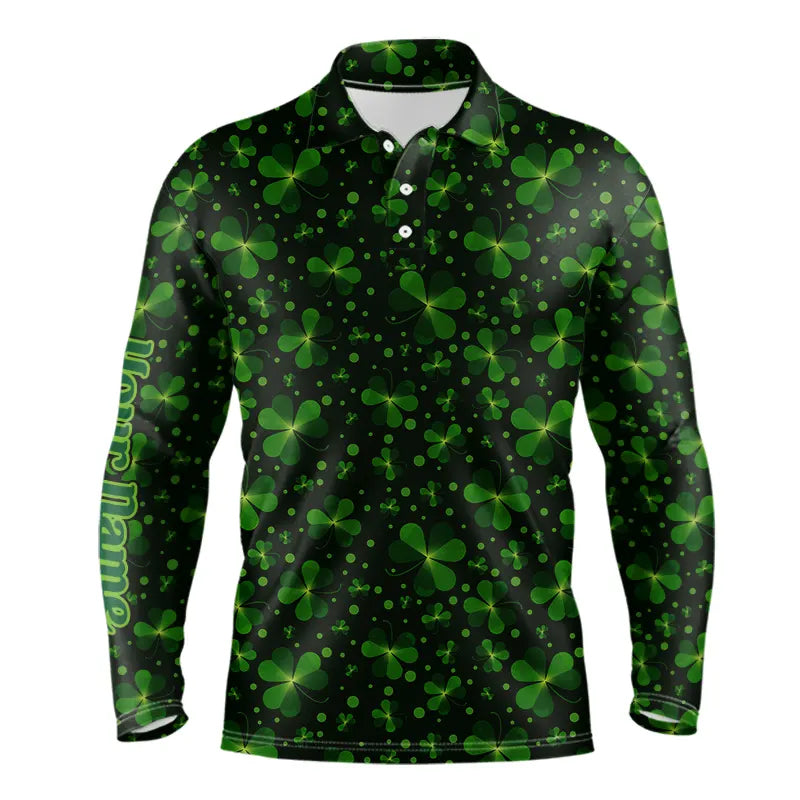 Black and Green shamrock pattern Lucky Men polo golf shirts Custom St Patrick Day team golf apparel NQS9648