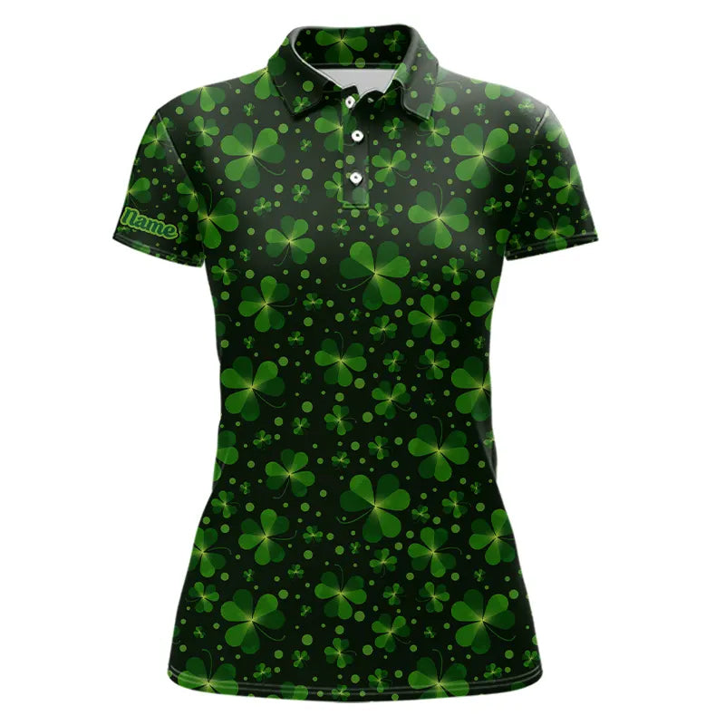 Black and Green shamrock pattern Lucky Women polo golf shirts Custom St Patrick Day team golf apparel NQS9648