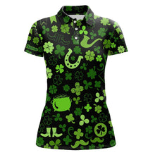 Load image into Gallery viewer, Green shamrock St Patrick Day pattern Lucky polo golf shirts for Women Custom St Patrick golf attire NQS9649