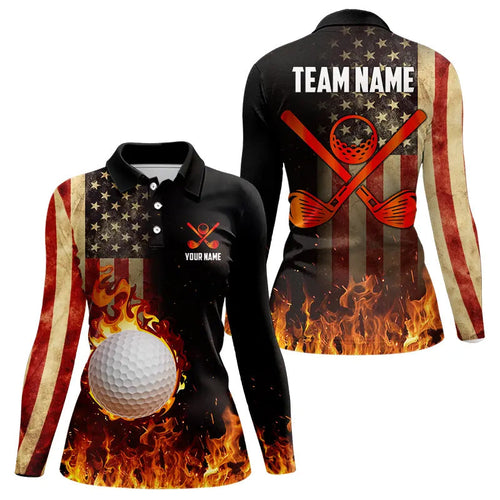 Flame Golf ball vintage American Flag Golf polo shirts for Women Custom patriotic ladies golf attire NQS9650
