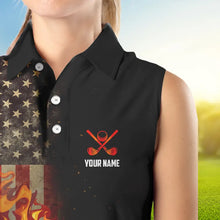 Load image into Gallery viewer, Flame Golf ball vintage American Flag Women Sleeveless Golf polo shirts Custom patriotic golf attire NQS9650
