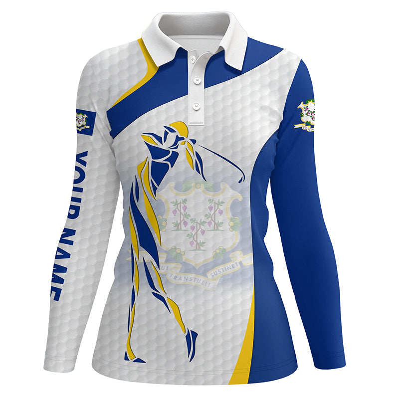 Connecticut Flag Womens golf polo shirt custom patriotic golf outfit women, unique ladies golf apparel NQS7441