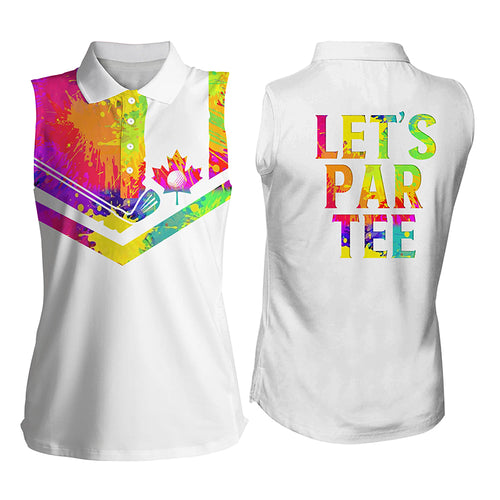 Womens sleeveless polo shirts watercolor Canadian flag patriot Let’s Par Tee white golf shirt NQS5425