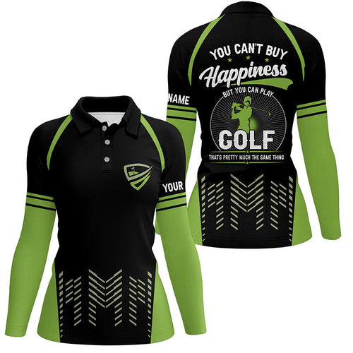 Green black womens golf polo shirts custom You can't buy happiness But you can play golf, golf outfits NQS7594
