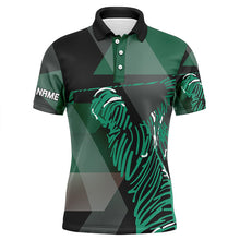Load image into Gallery viewer, Black and green pattern mens golf polo shirts custom mens golf attire, unique golf gifts for men NQS7596