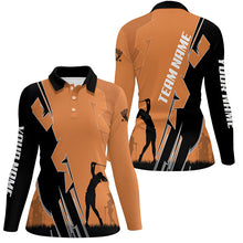 Load image into Gallery viewer, Women golf polo shirts custom orange and black ladies golf tops, best golf gifts NQS7781