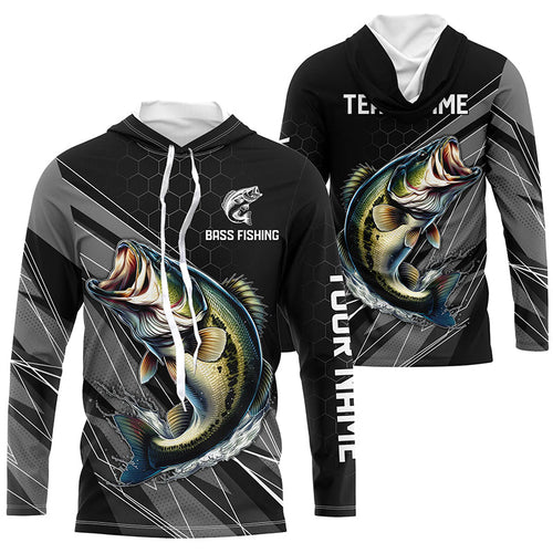 Personalized Black camo Largemouth Bass Fishing Jerseys, Bass Long Sleeve Fishing Tournament Shirts NQS8012
