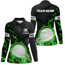 Load image into Gallery viewer, Black and Green Light Golf ball Womens golf polo shirts custom golf apparel for ladies NQS8014