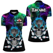 Load image into Gallery viewer, Colorful smoke Skull bowling Polo, Quarter Zip shirt for Women Custom Team bowling League jerseys NQS8015