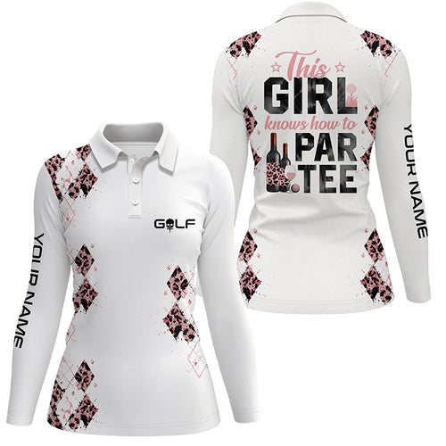 Pink leopard argyle white Womens golf polo shirts custom golf wine this girl knows how to par tee NQS6102