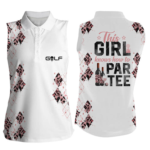 Pink leopard argyle white Womens sleeveless polo shirt golf wine this girl knows how to par tee NQS6102