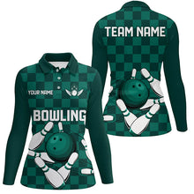 Load image into Gallery viewer, Green checkered Women Bowling Polo, 1/4 Zip Shirt Custom team bowling jerseys, Ladies bowling outfits NQS8436
