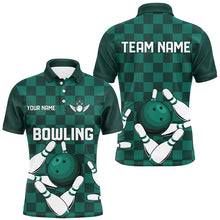 Load image into Gallery viewer, Green checkered Men Bowling Polo, Quarter Zip Shirt Custom team bowling jerseys, mens bowling outfits NQS8436