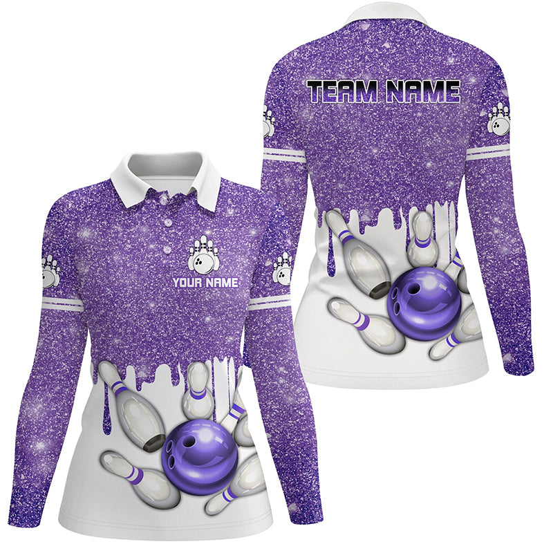 Purple glitter Bowling Shirts For Women Custom team bowling jerseys, Personalized bowling uniform NQS8658