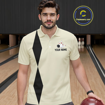 Personalized Retro Bowling Polo, 1/4 Zip Shirts For Men custom vintage bowling team jersey | Beige NQS11015