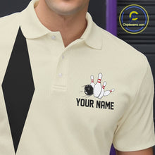 Load image into Gallery viewer, Personalized Retro Bowling Polo, 1/4 Zip Shirts For Men custom vintage bowling team jersey | Beige NQS11015