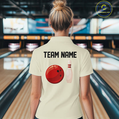 Personalized Retro Bowling Polo, 1/4 Zip Shirt For Women custom vintage bowling team jersey | Beige NQS11015