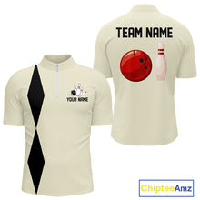 Load image into Gallery viewer, Personalized Retro Bowling Polo, 1/4 Zip Shirts For Men custom vintage bowling team jersey | Beige NQS11015