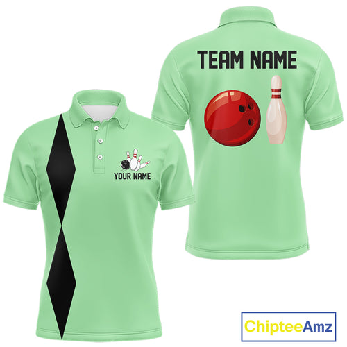Personalized Retro Bowling Polo, 1/4 Zip Shirt For Men custom vintage bowling team jersey| Mint Green NQS11018