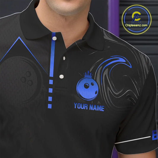 Black and Blue Bowling Polo, Quarter Zip Shirts For Men Custom Bowling Crown Team Jerseys Outfits NQS11221