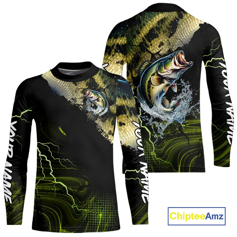 Personalized Largemouth Bass Fishing jerseys, Bass scales lightning thunder tournament fishing shirts NQS11226