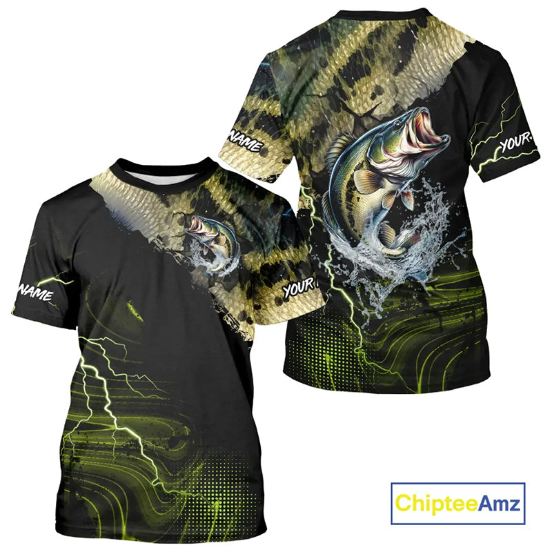 Personalized Largemouth Bass Fishing jerseys, Bass scales lightning thunder tournament fishing shirts NQS11226