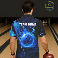Load image into Gallery viewer, Black &amp; Blue Flame Lightning Thunder Bowling Hawaiian Shirt Custom Bowling Team Jersey, Bowlers Gift NQS11227