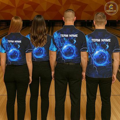 Black & Blue Flame Lightning Thunder Bowling Shirt For Women Custom Bowling Team Jersey, Bowlers Gift NQS11227