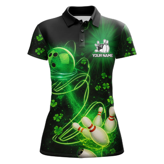 Green shamrock lightning thunder St Patrick's Day bowling shirts for women custom team bowling jersey NQS11414