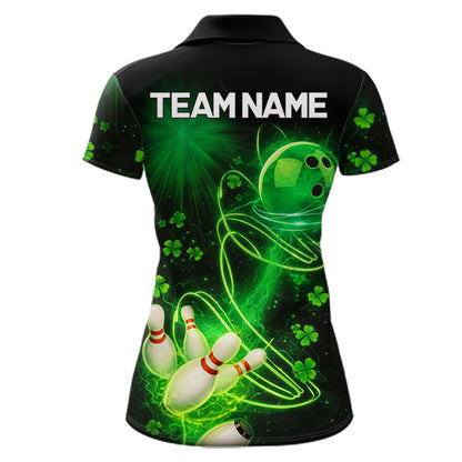 Green shamrock lightning thunder St Patrick's Day bowling shirts for women custom team bowling jersey NQS11414