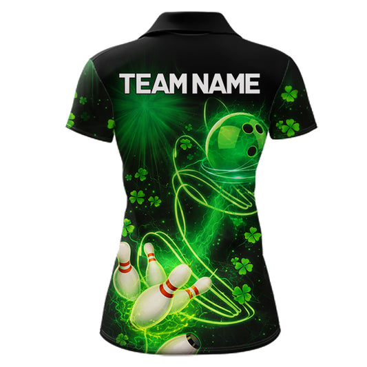 Green shamrock lightning thunder St Patrick's Day bowling shirts for women custom team bowling jersey NQS11414